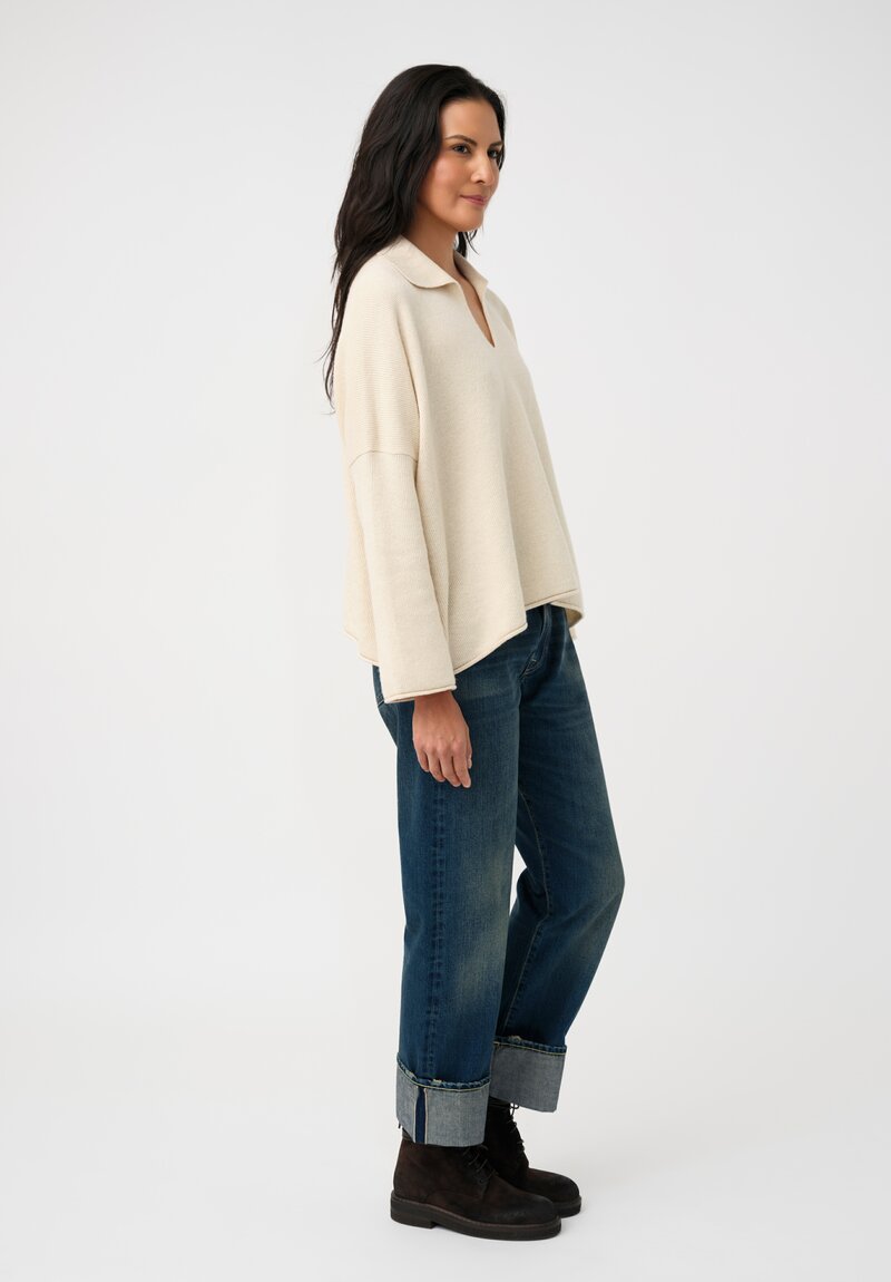 Alanui Cashmere & Cotton Finest Polo Sweater in Chalk White 