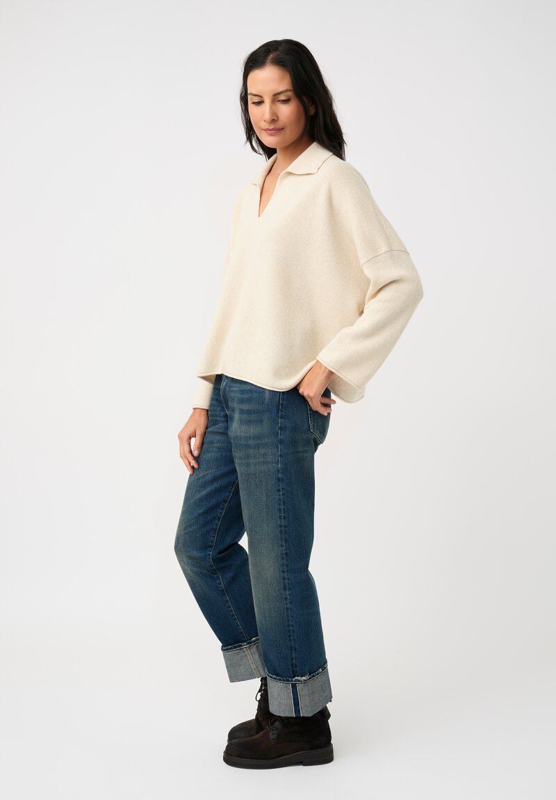 Alanui Cashmere & Cotton Finest Polo Sweater in Chalk White 