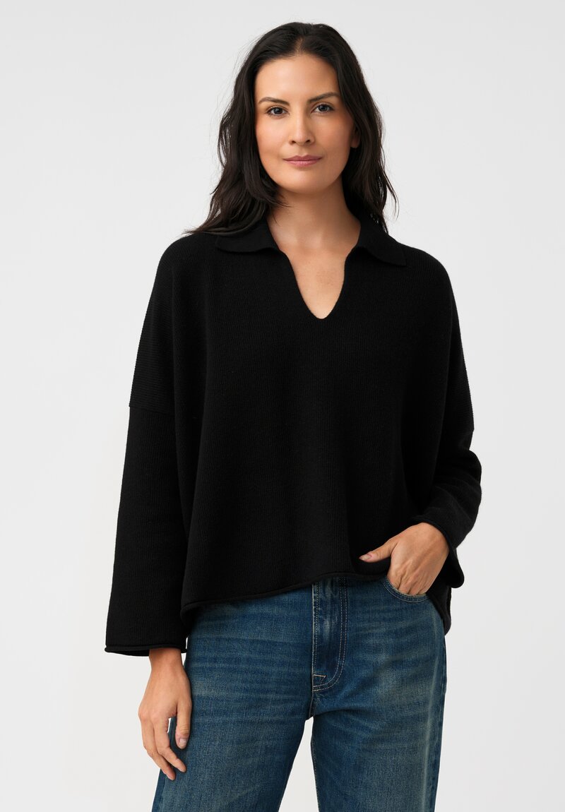 Alanui Cashmere & Cotton Finest Polo Sweater in Black 