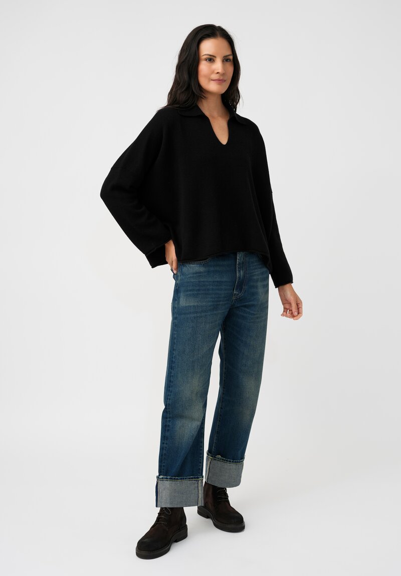 Alanui Cashmere & Cotton Finest Polo Sweater in Black 