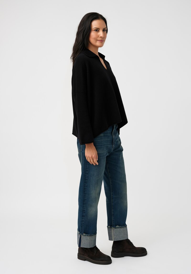 Alanui Cashmere & Cotton Finest Polo Sweater in Black 