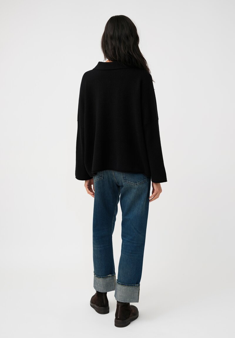 Alanui Cashmere & Cotton Finest Polo Sweater in Black 