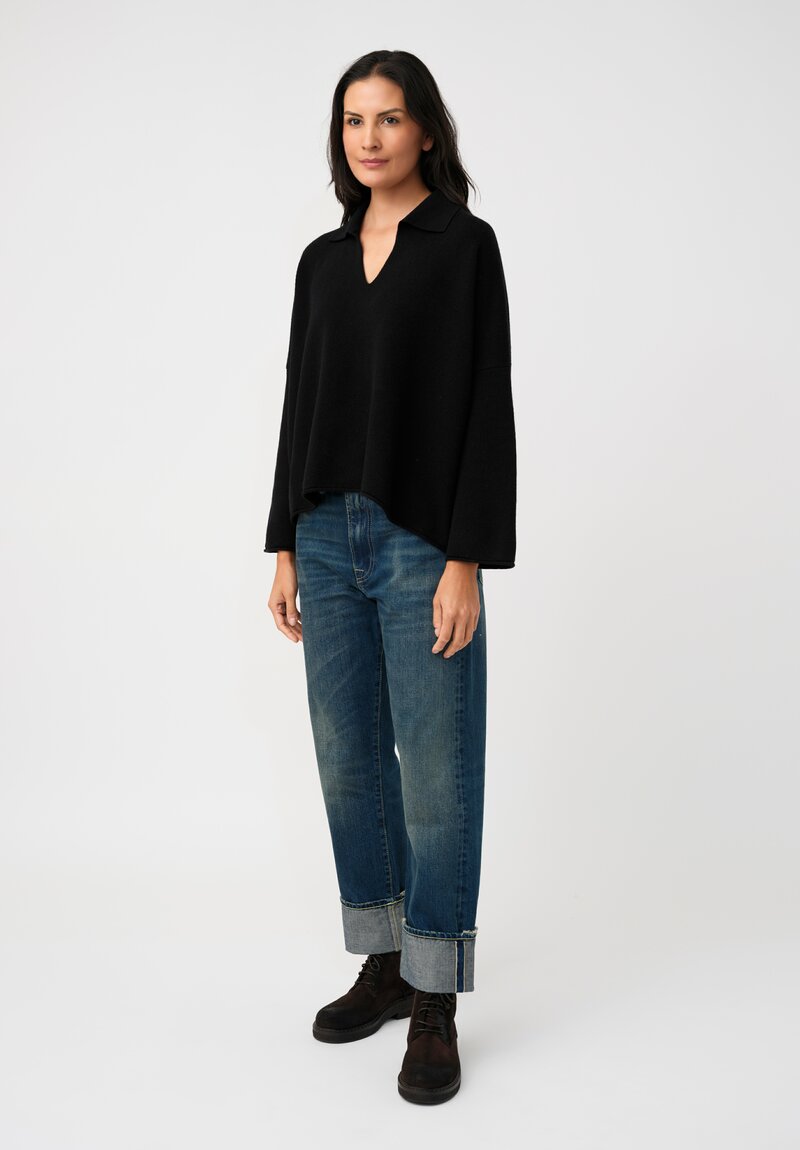 Alanui Cashmere & Cotton Finest Polo Sweater in Black 