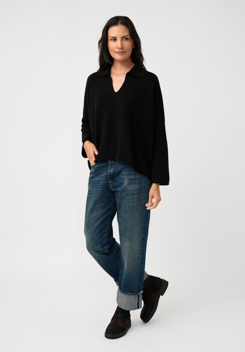 Alanui Cashmere & Cotton Finest Polo Sweater in Black 