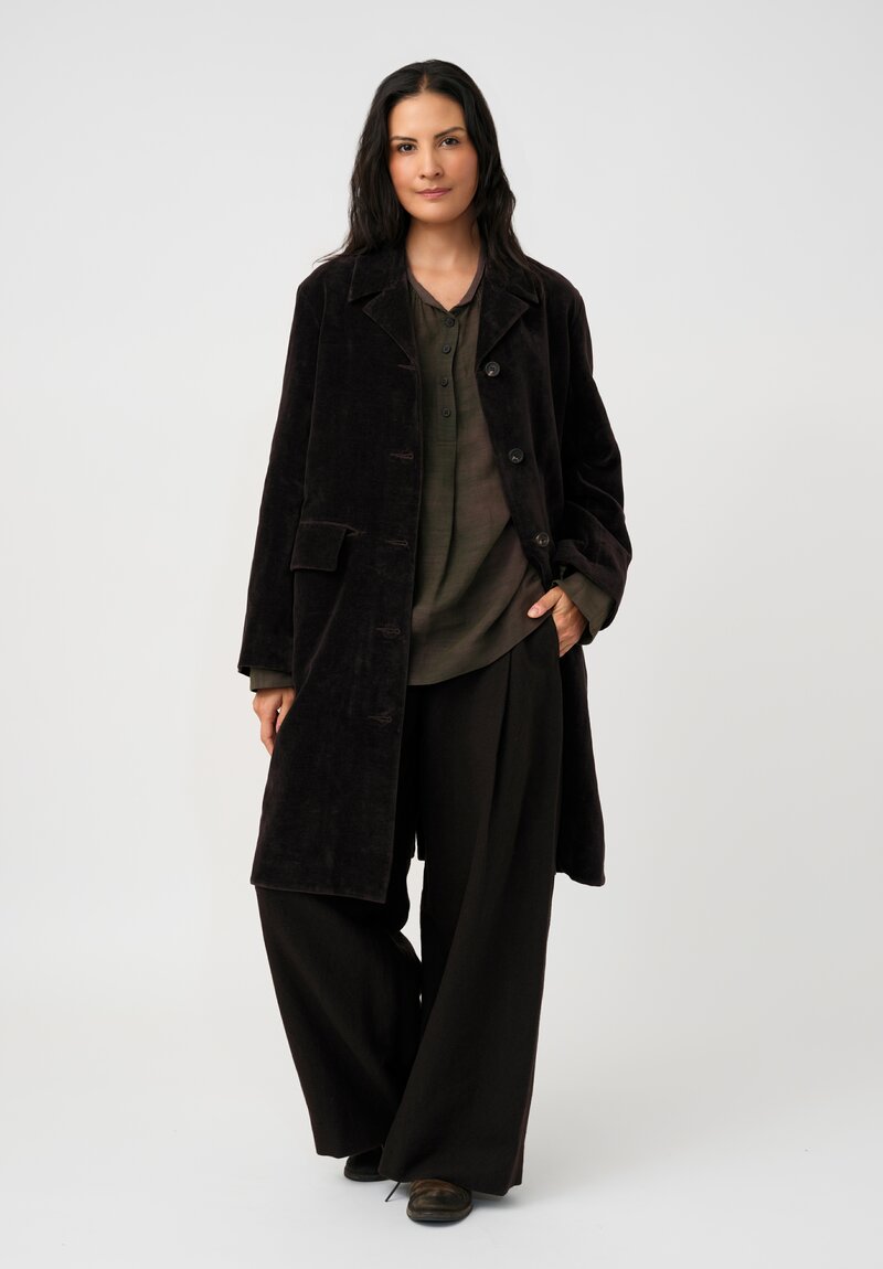 Ziggy Chen Cotton Velvet Button-Down Coat in Raisin Brown