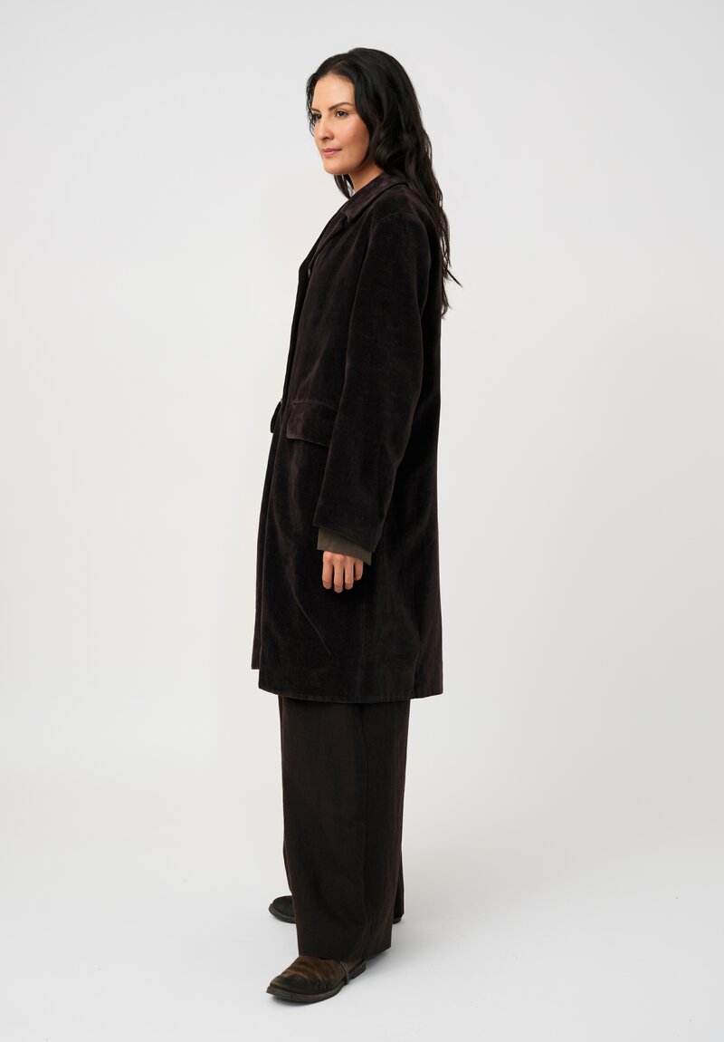 Ziggy Chen Cotton Velvet Button-Down Coat in Raisin Brown