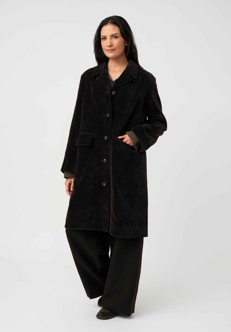 Ziggy Chen Cotton Velvet Button-Down Coat in Raisin Brown