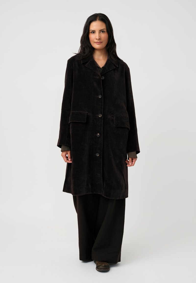 Ziggy Chen Cotton Velvet Button-Down Coat in Raisin Brown