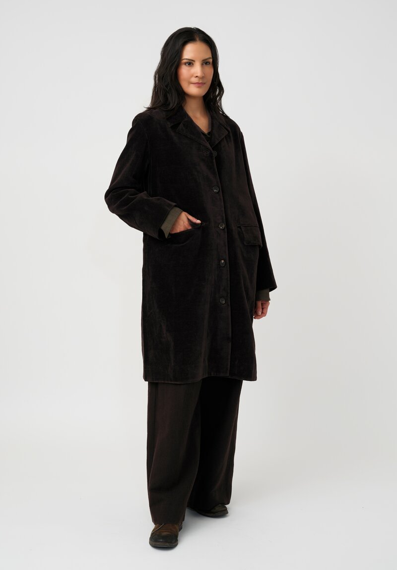 Ziggy Chen Cotton Velvet Button-Down Coat in Raisin Brown