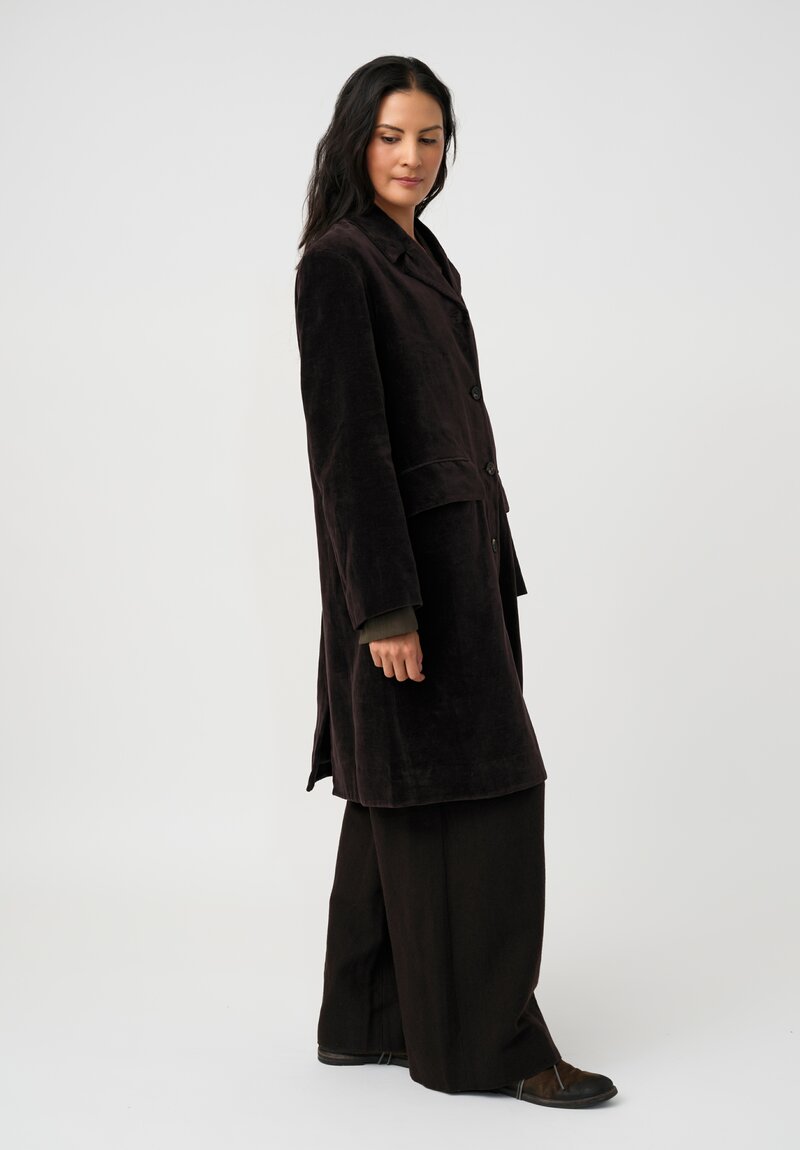 Ziggy Chen Cotton Velvet Button-Down Coat in Raisin Brown