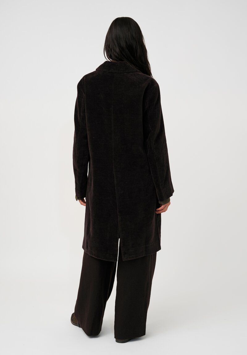 Ziggy Chen Cotton Velvet Button-Down Coat in Raisin Brown