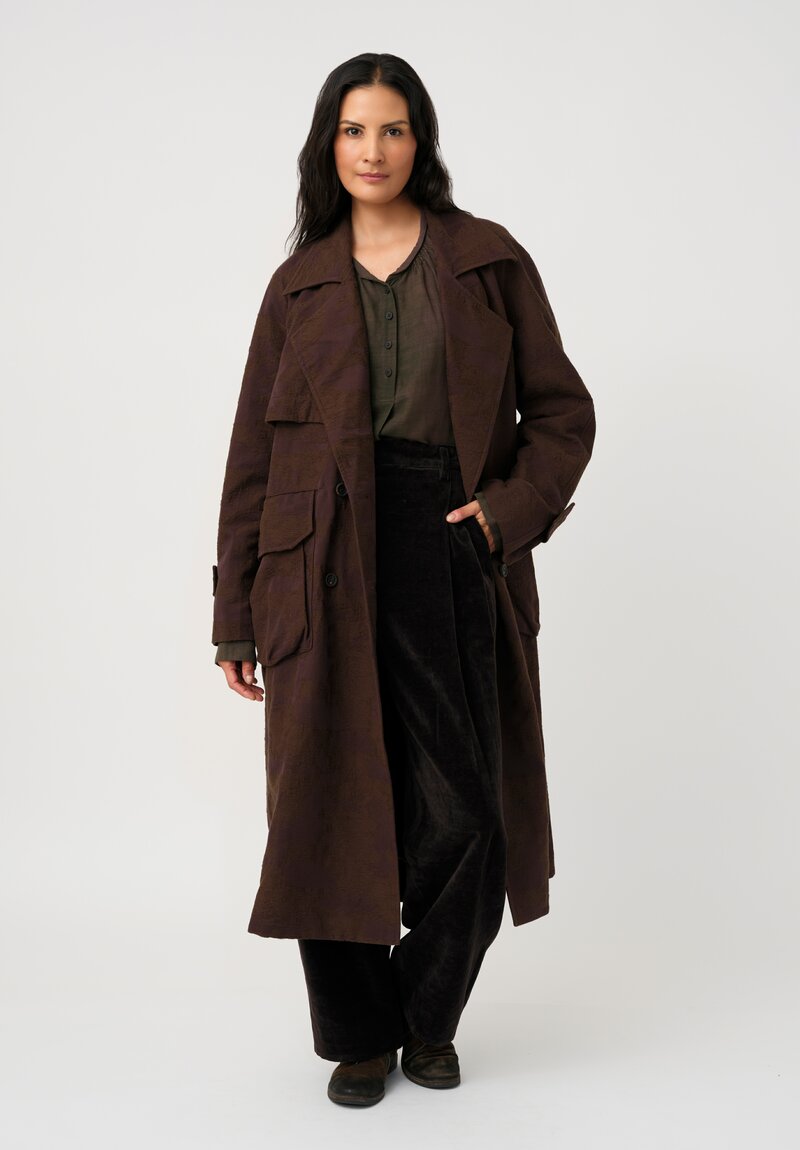 Ziggy Chen Cotton Silk & Linen Floral Jacquard Trench Coat