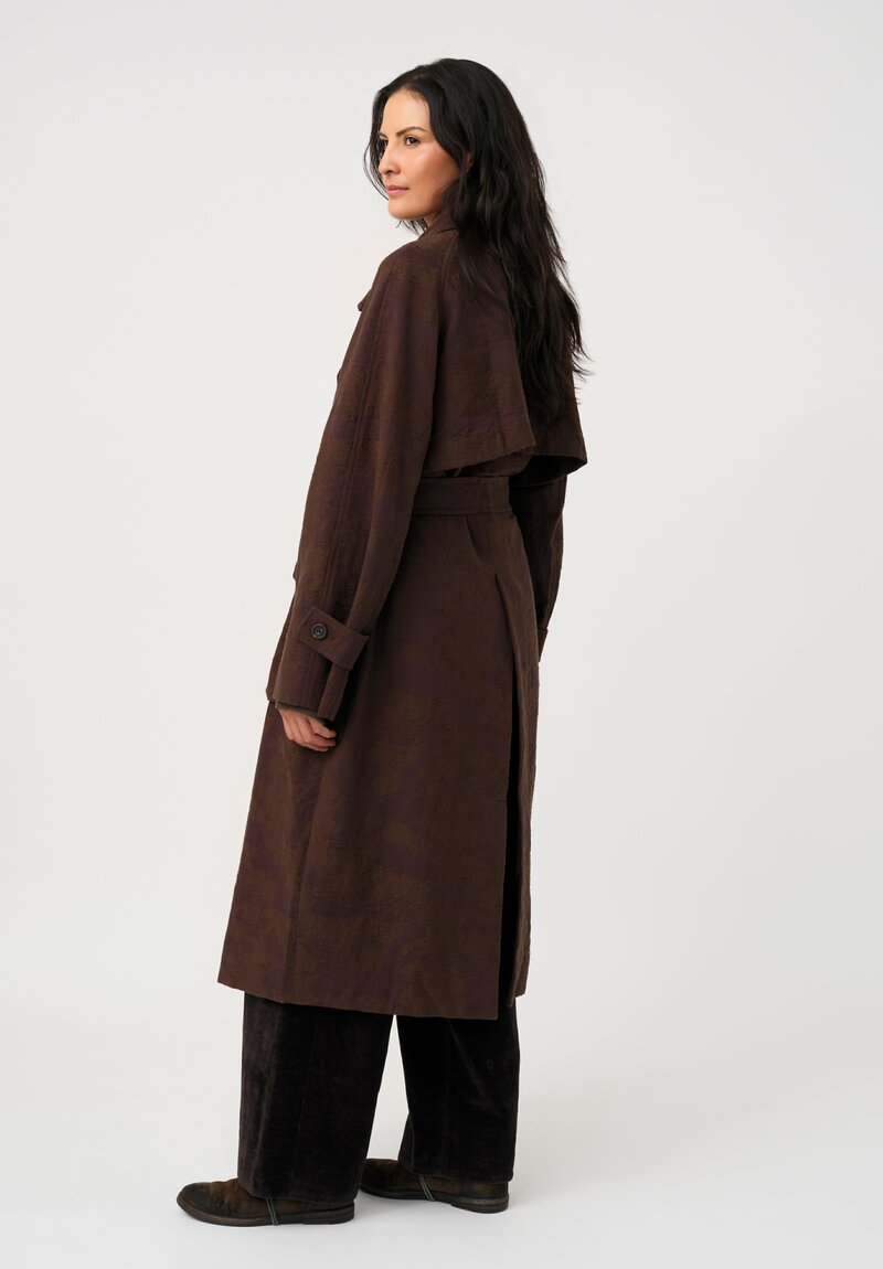 Ziggy Chen Cotton Silk & Linen Floral Jacquard Trench Coat