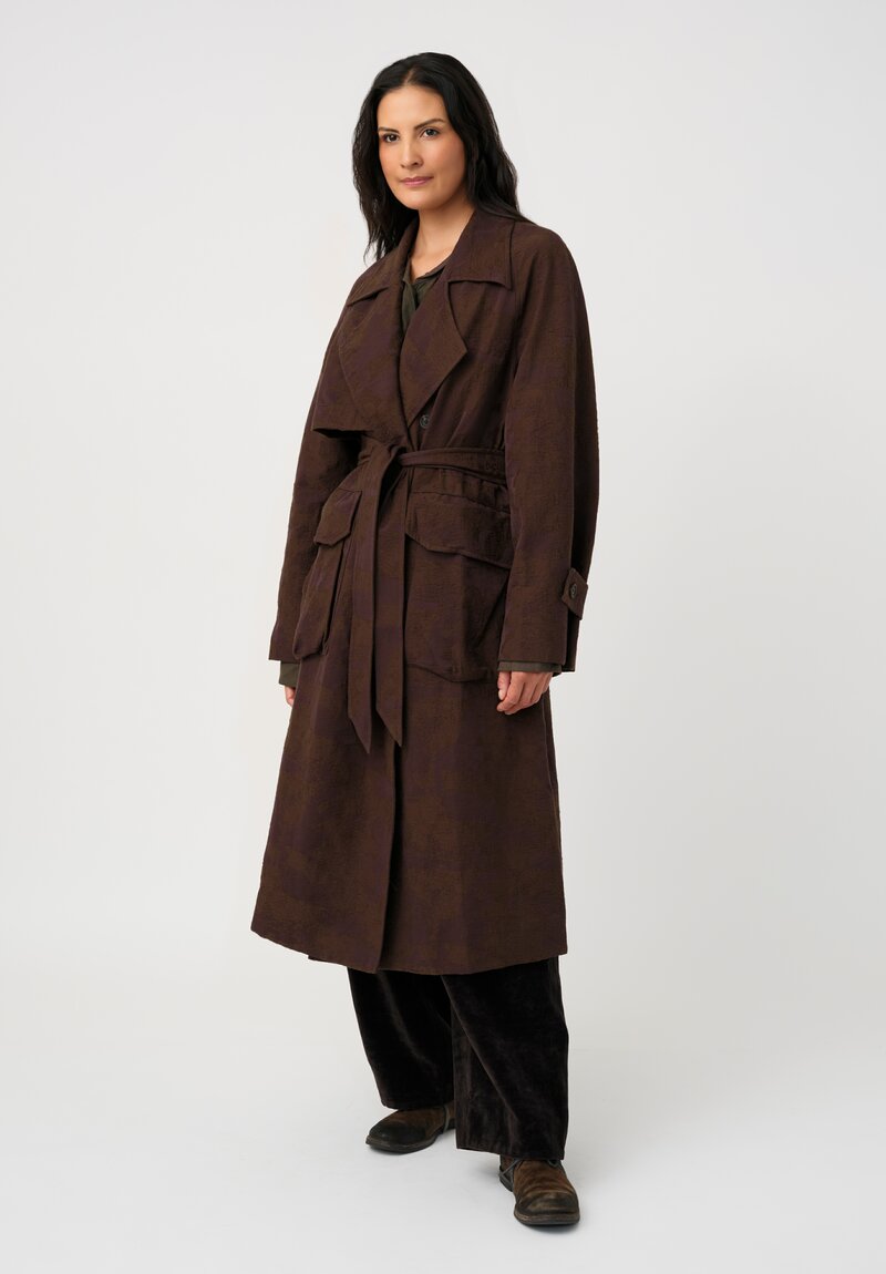 Ziggy Chen Cotton Silk & Linen Floral Jacquard Trench Coat