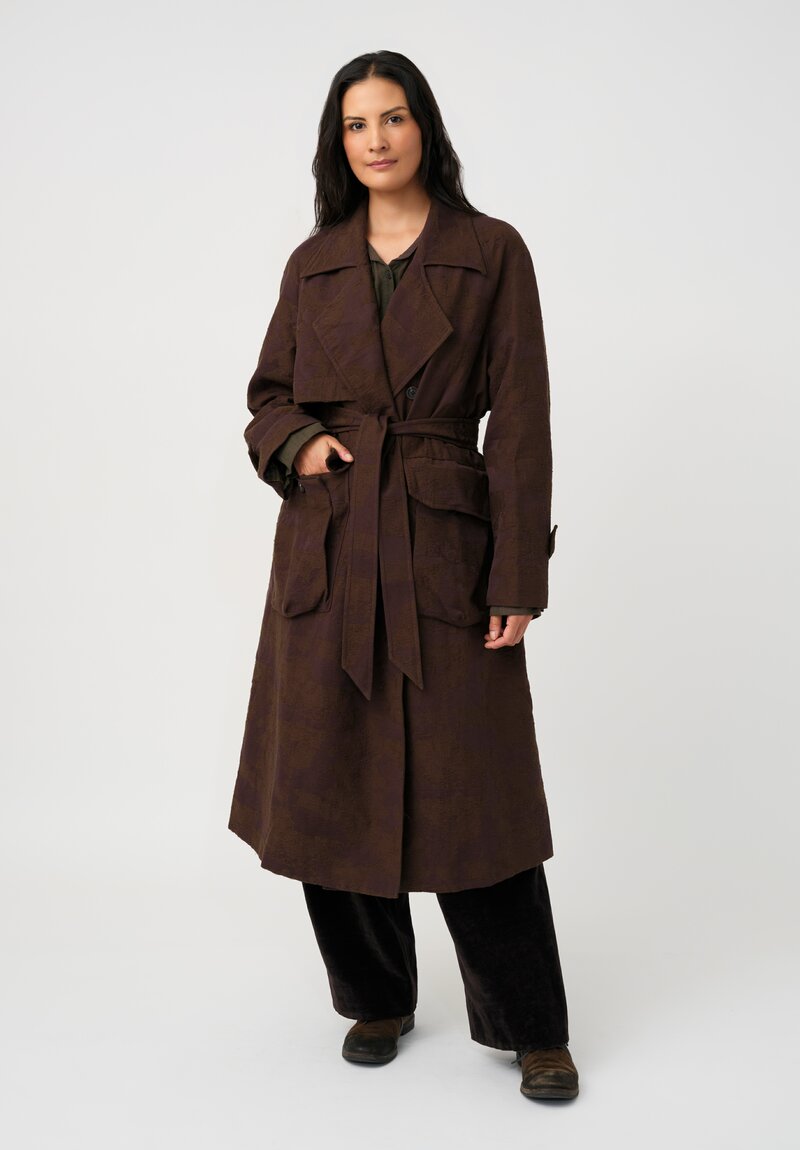 Ziggy Chen Cotton Silk & Linen Floral Jacquard Trench Coat