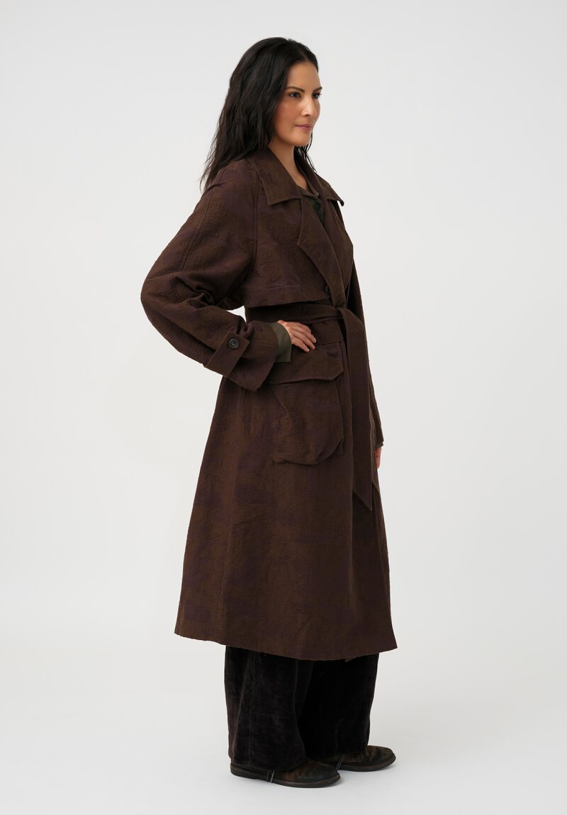 Ziggy Chen Cotton Silk & Linen Floral Jacquard Trench Coat