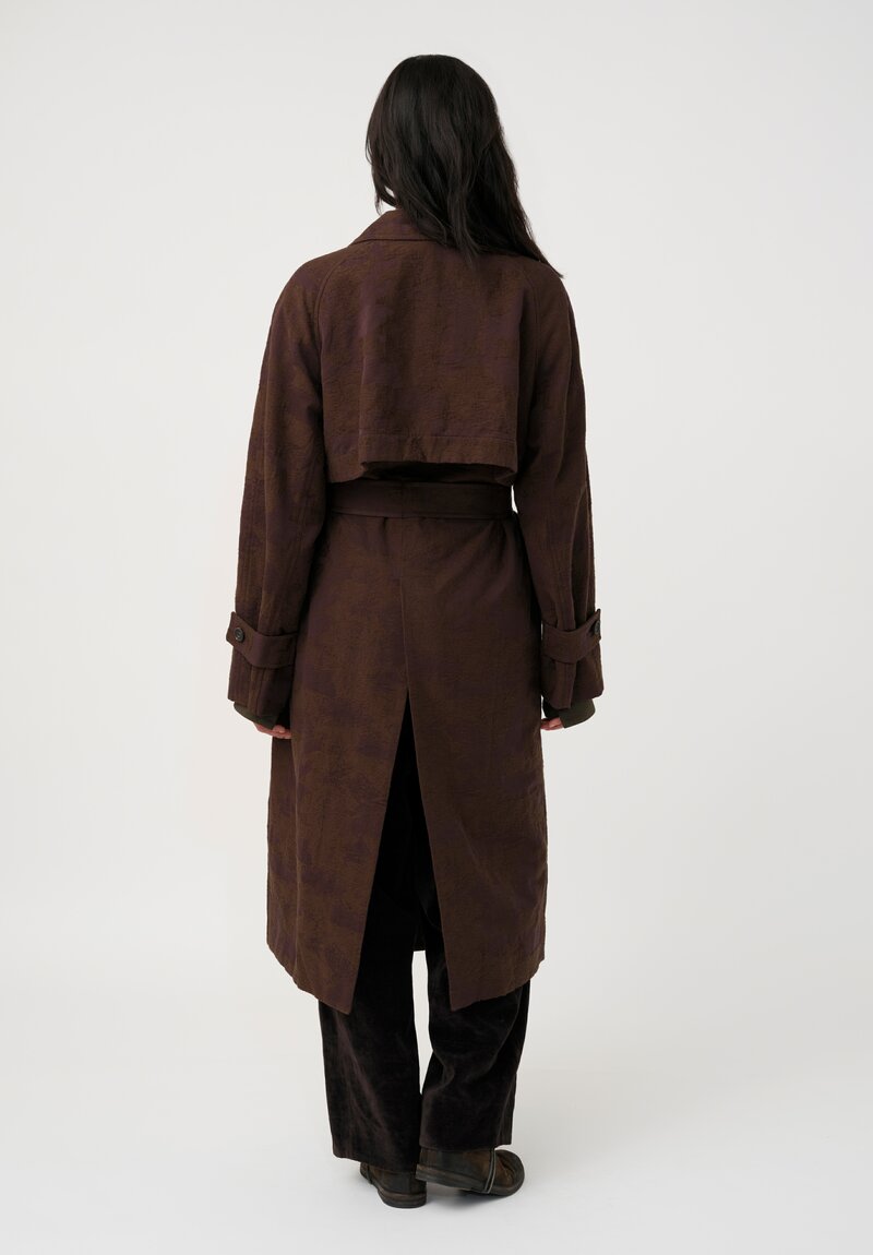 Ziggy Chen Cotton Silk & Linen Floral Jacquard Trench Coat