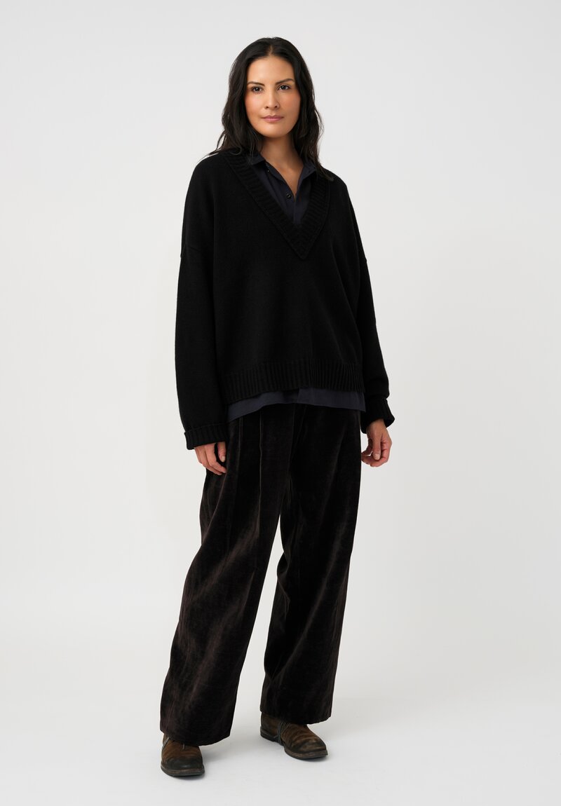 Ziggy Chen Cashmere Ribbed Deep V-Neck Sweater