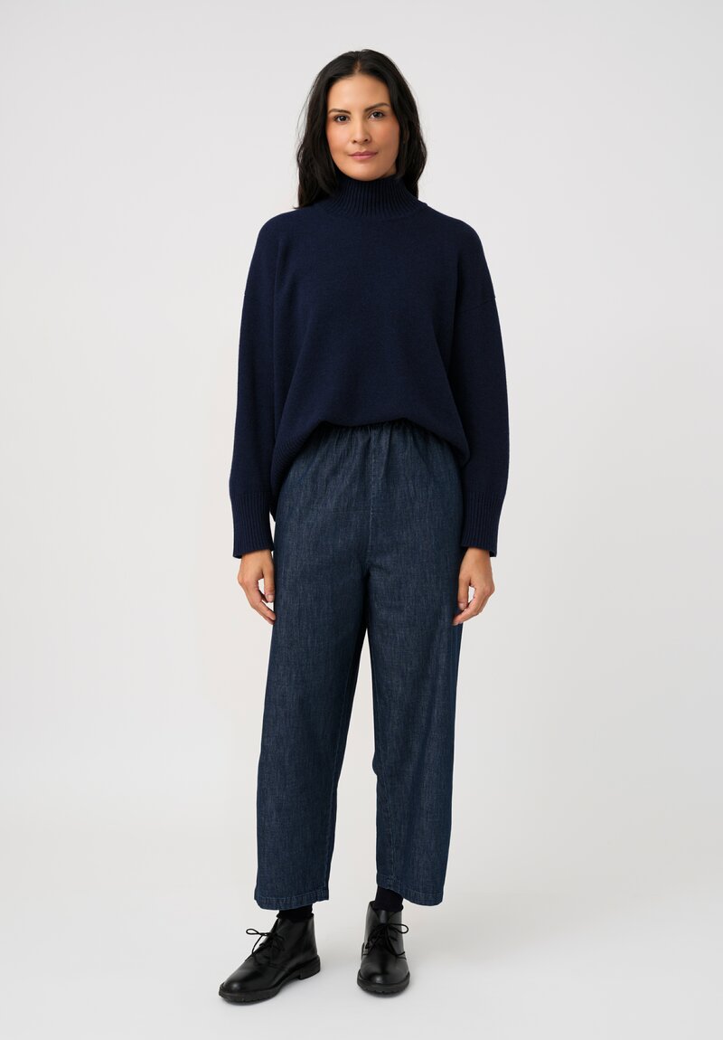 Eskandar Cotton Denim Japanese Pull-On Cropped Jeans