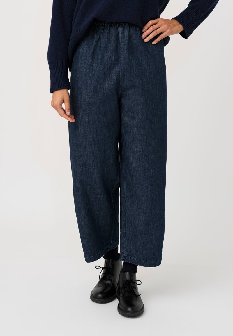 Eskandar Cotton Denim Japanese Pull-On Cropped Jeans