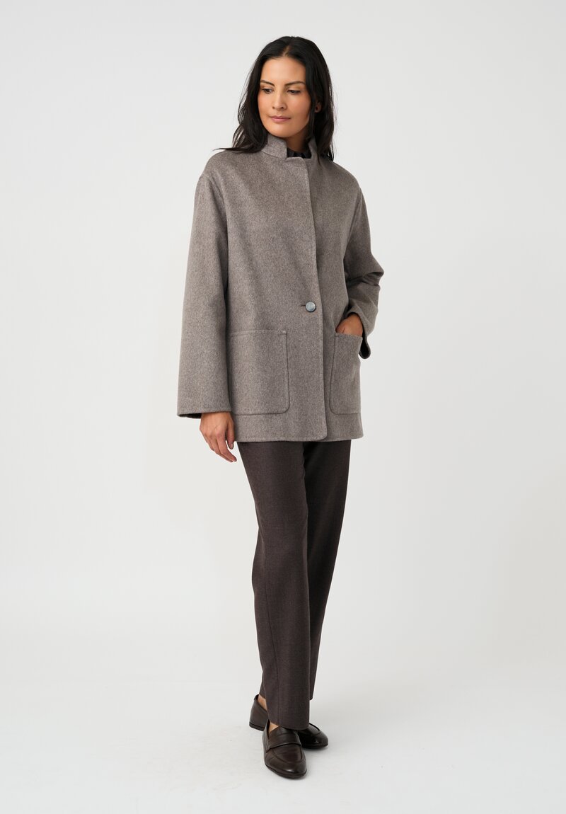 Agnona Cashmere Hairline Striped Nehru Collar Jacket