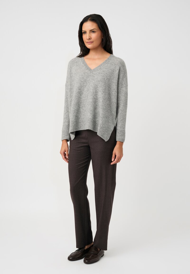 Agnona Cashmere Silk Rib Knit Trimmed V-Neck Sweater