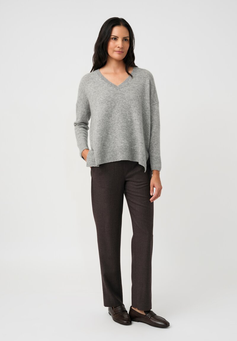 Agnona Cashmere Silk Rib Knit Trimmed V-Neck Sweater