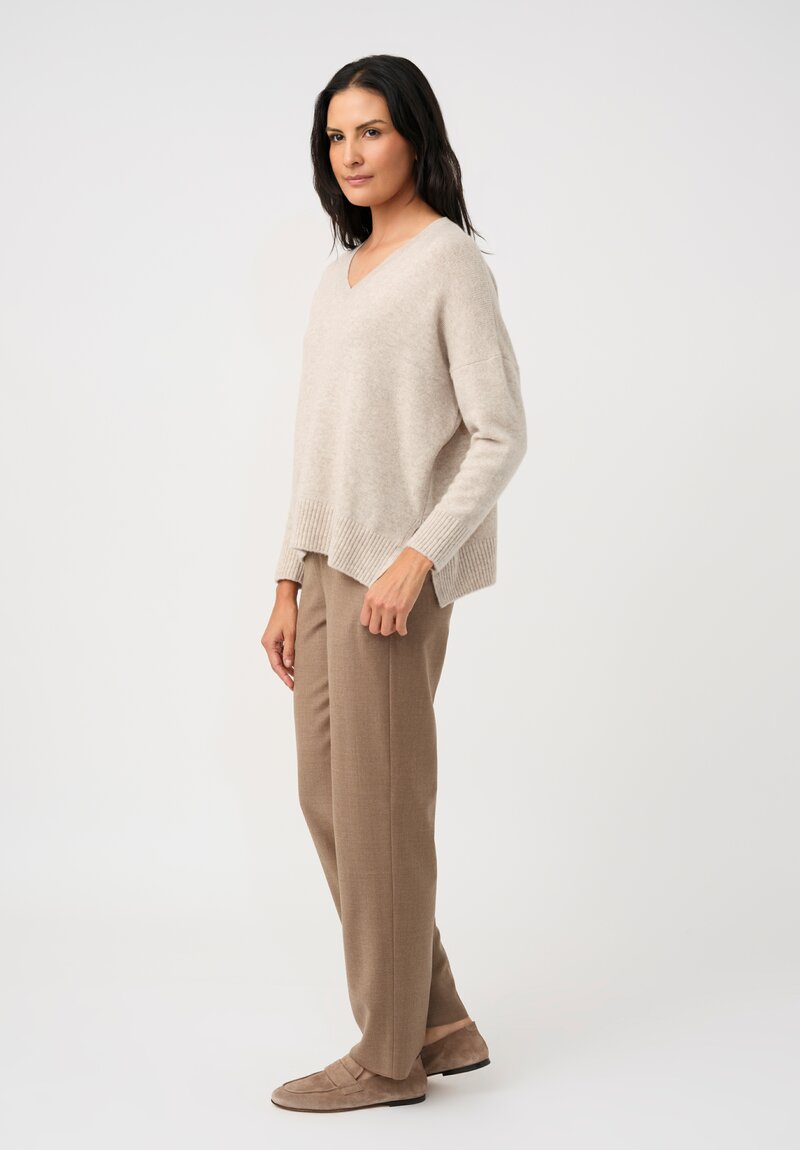 Agnona Cashmere Silk Rib Knit Trimmed V-Neck Sweater