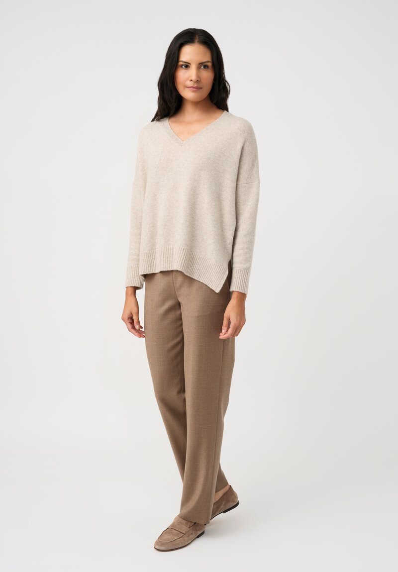 Agnona Cashmere Silk Rib Knit Trimmed V-Neck Sweater