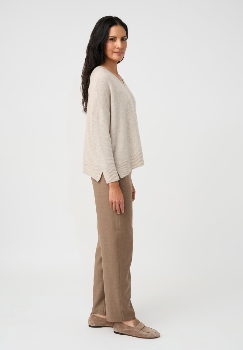 Agnona Cashmere Silk Rib Knit Trimmed V-Neck Sweater