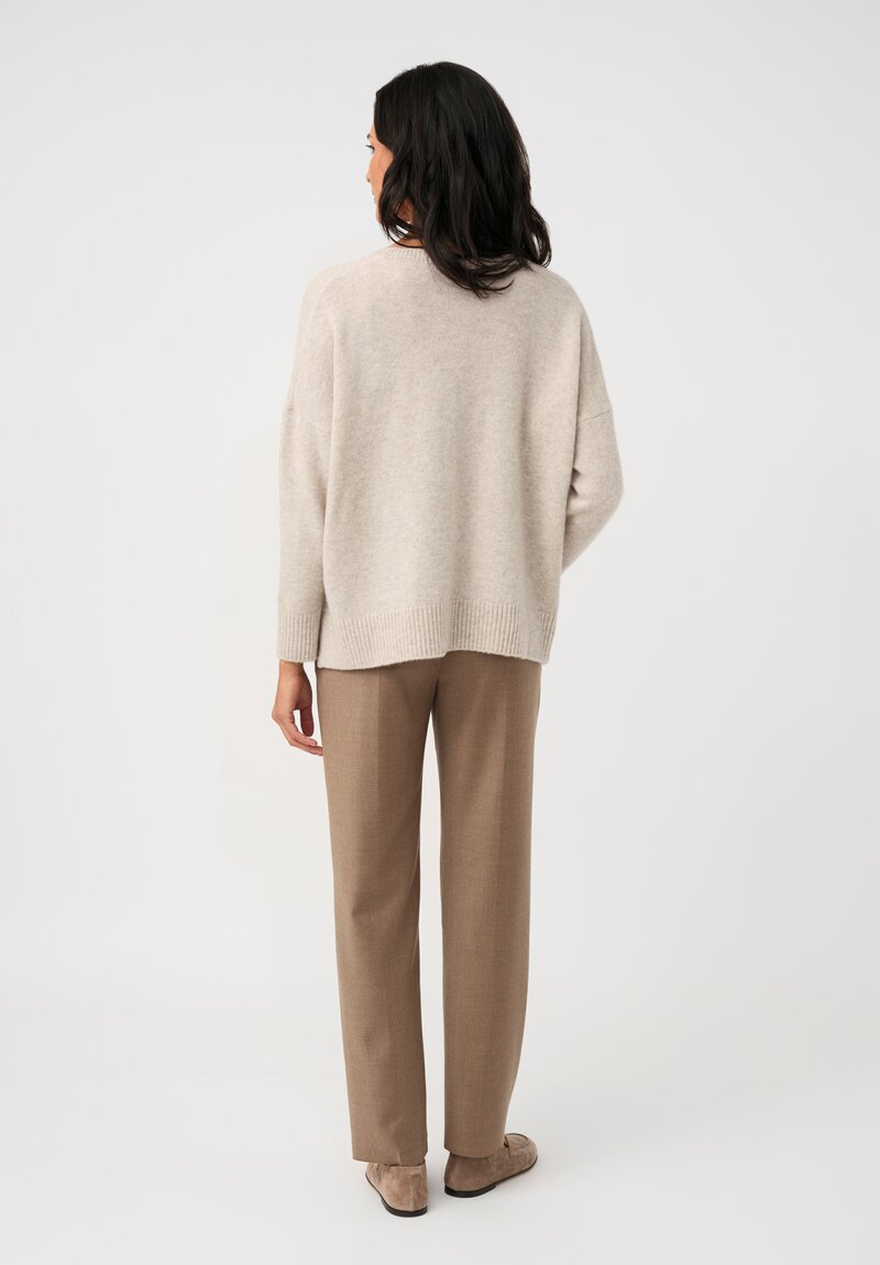 Agnona Cashmere Silk Rib Knit Trimmed V-Neck Sweater