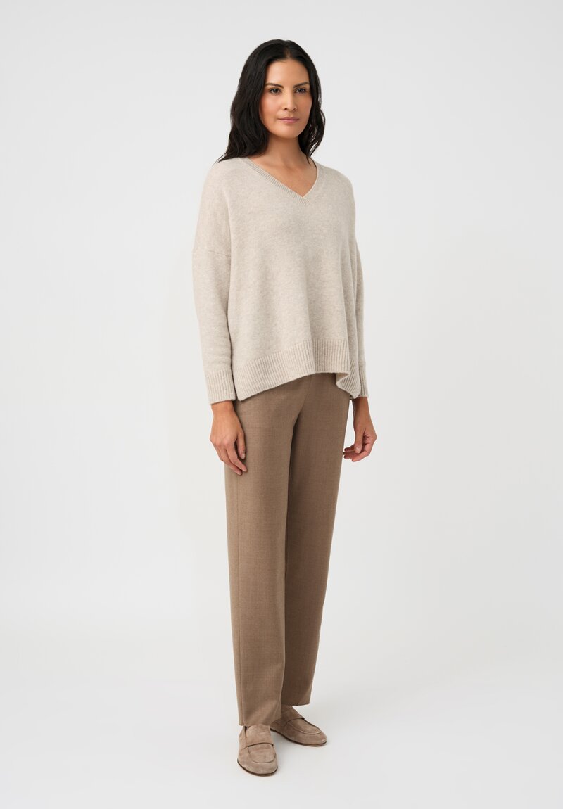 Agnona Cashmere Silk Rib Knit Trimmed V-Neck Sweater