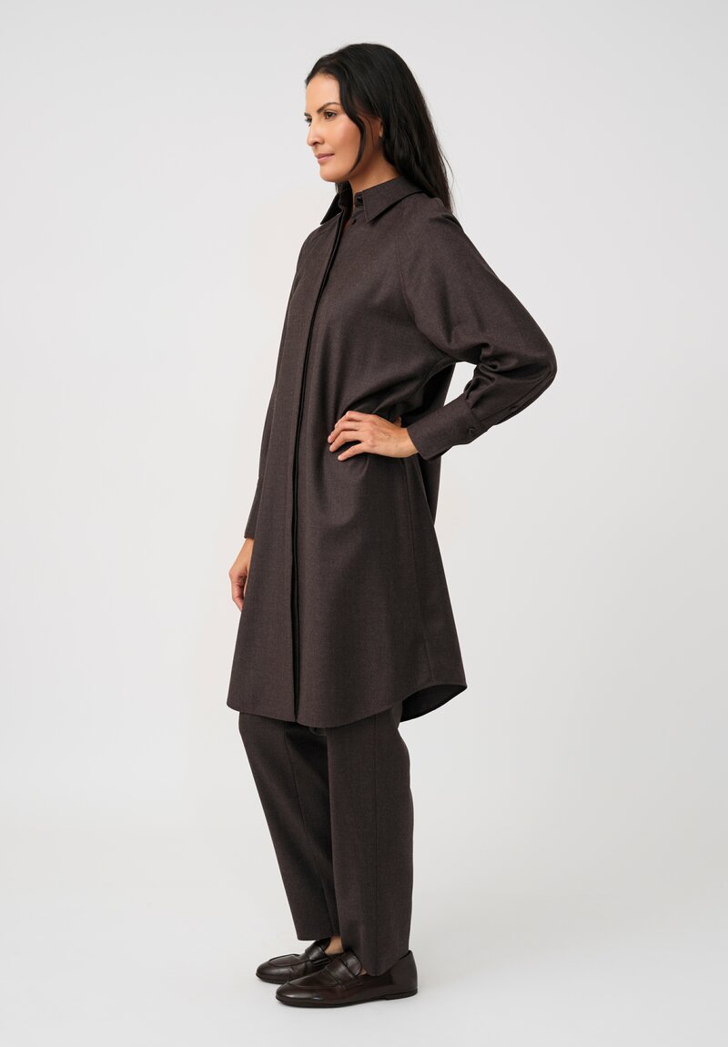 Agnona Thermal Bishop Sleeve Concealed Placket Tunic in Dark Cumin Brown