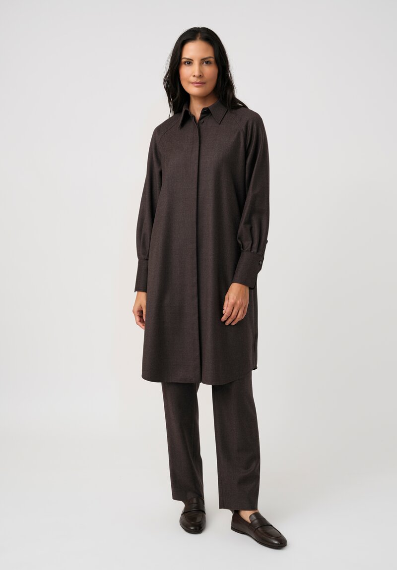 Agnona Thermal Bishop Sleeve Concealed Placket Tunic in Dark Cumin Brown