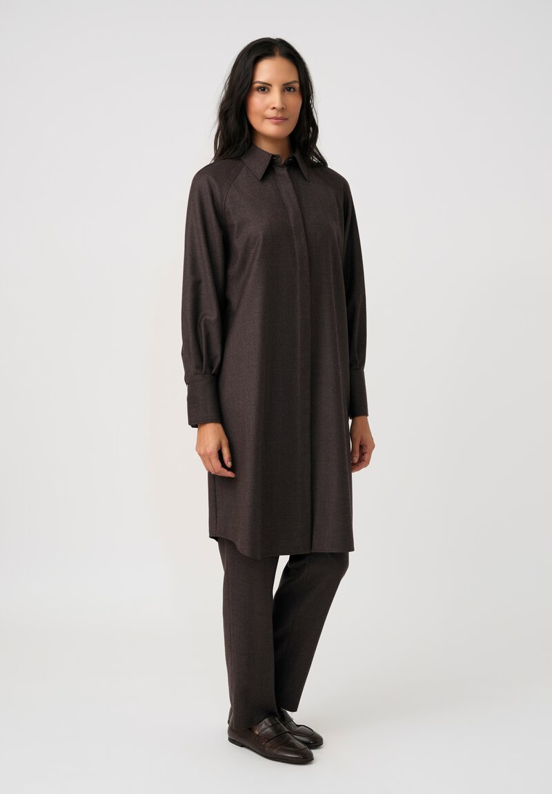 Agnona Thermal Bishop Sleeve Concealed Placket Tunic in Dark Cumin Brown