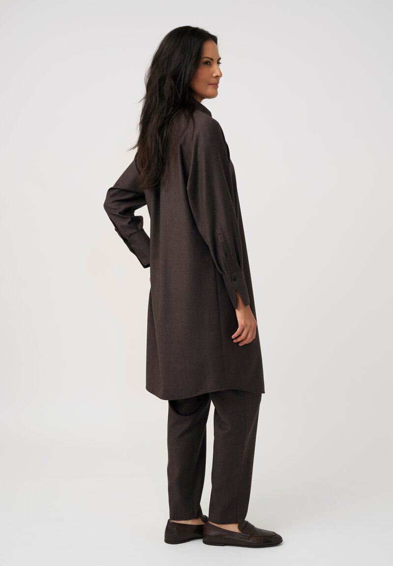 Agnona Thermal Bishop Sleeve Concealed Placket Tunic in Dark Cumin Brown