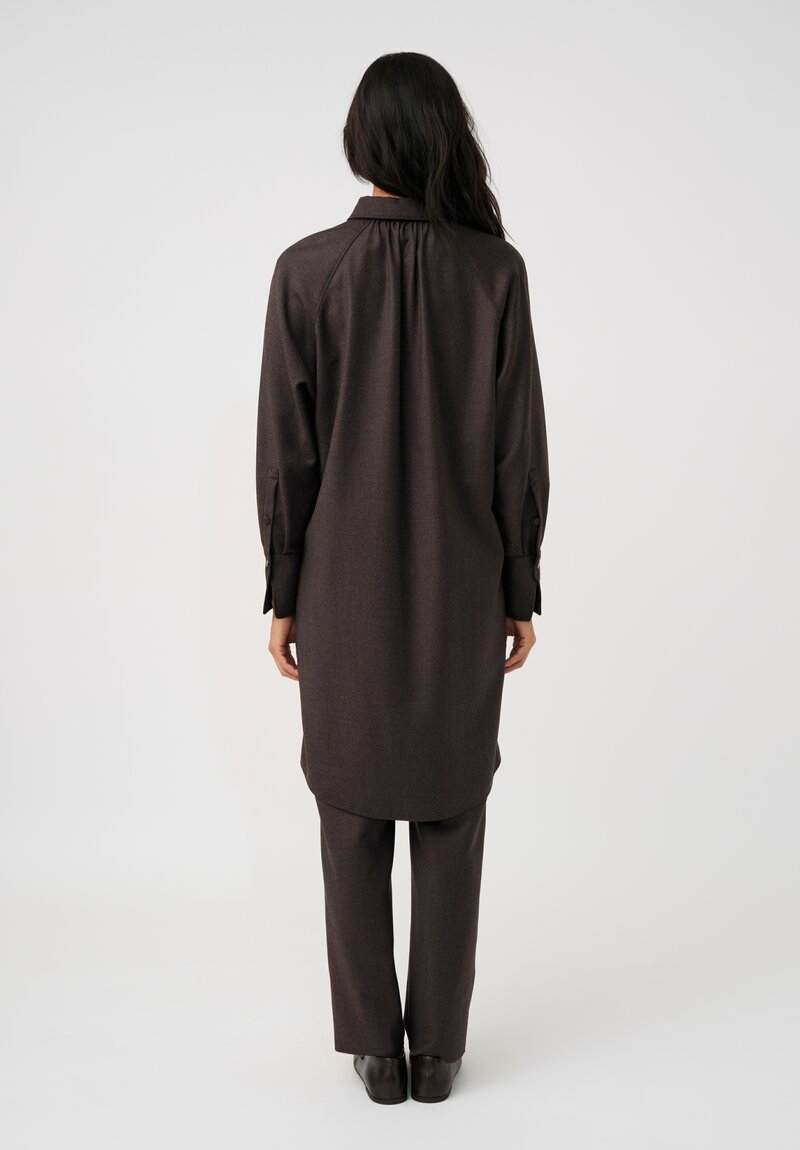 Agnona Thermal Bishop Sleeve Concealed Placket Tunic in Dark Cumin Brown