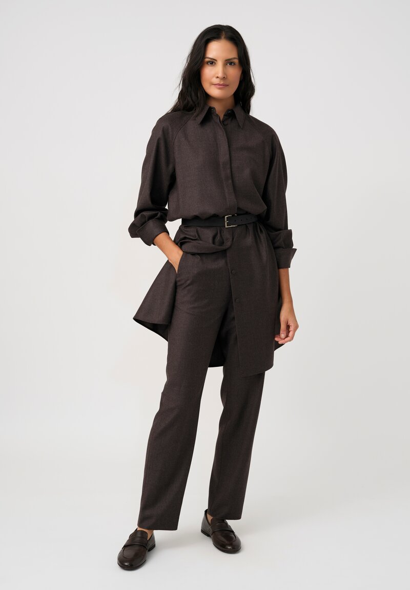 Agnona Thermal Bishop Sleeve Concealed Placket Tunic in Dark Cumin Brown