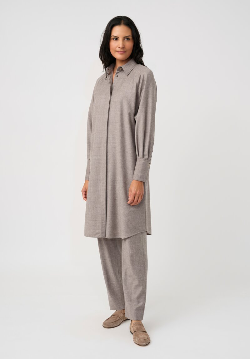 Agnona Thermal Bishop Sleeve Concealed Placket Tunic in Sesame Grey