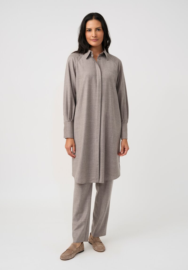 Agnona Thermal Bishop Sleeve Concealed Placket Tunic in Sesame Grey