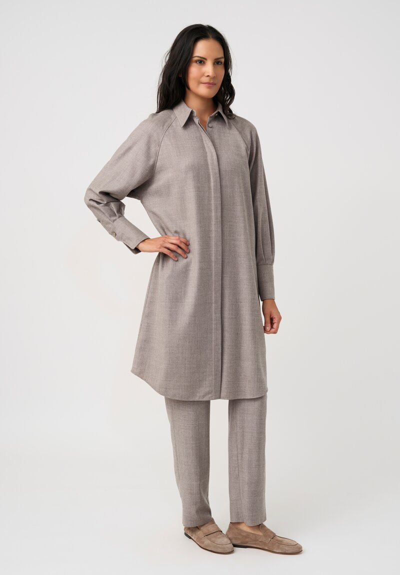 Agnona Thermal Bishop Sleeve Concealed Placket Tunic in Sesame Grey