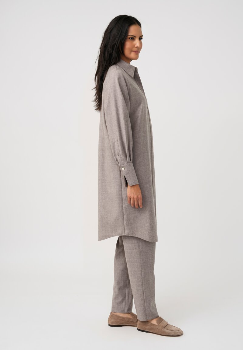 Agnona Thermal Bishop Sleeve Concealed Placket Tunic in Sesame Grey