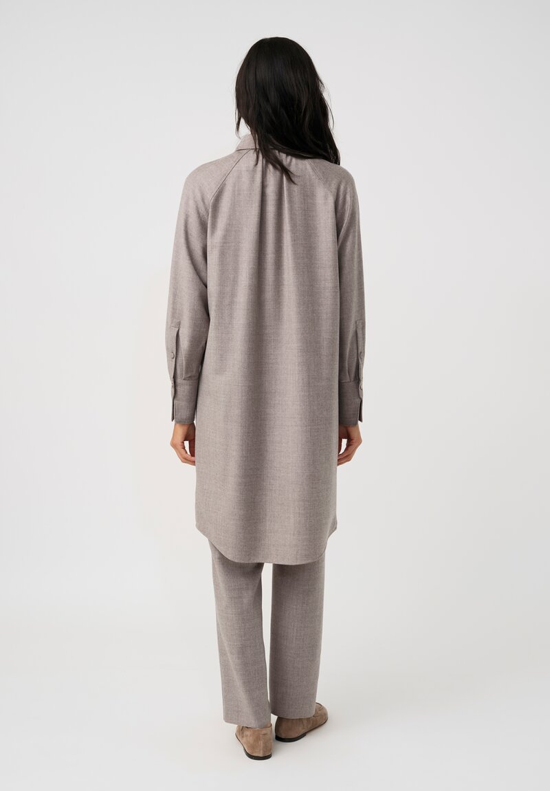 Agnona Thermal Bishop Sleeve Concealed Placket Tunic in Sesame Grey