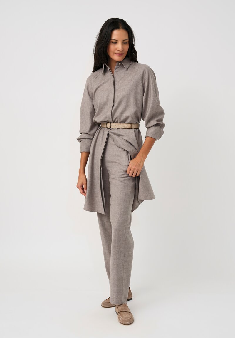 Agnona Thermal Bishop Sleeve Concealed Placket Tunic in Sesame Grey
