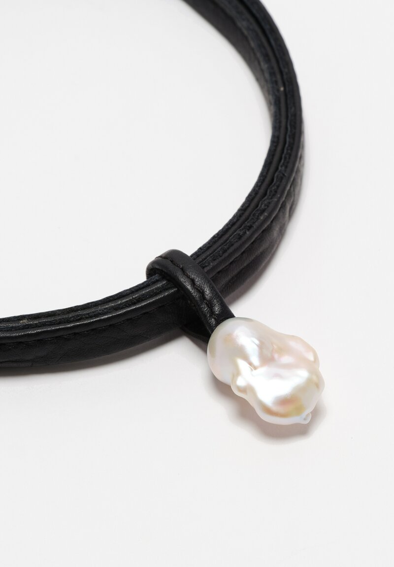 Monies Charbon Baroque Pearl, Leather & Bog Oak Necklace	