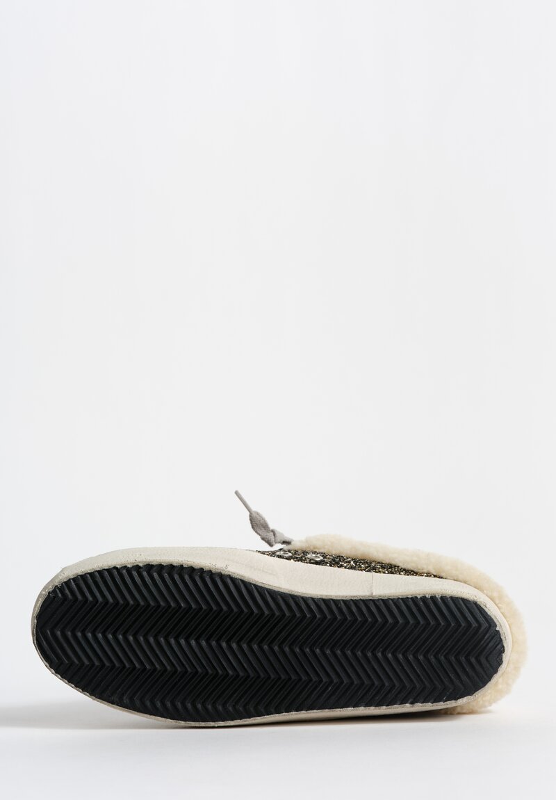Golden Goose Glitter, Suede & Shearling Super-Star Sabot in Beige, Ice & Black Gold