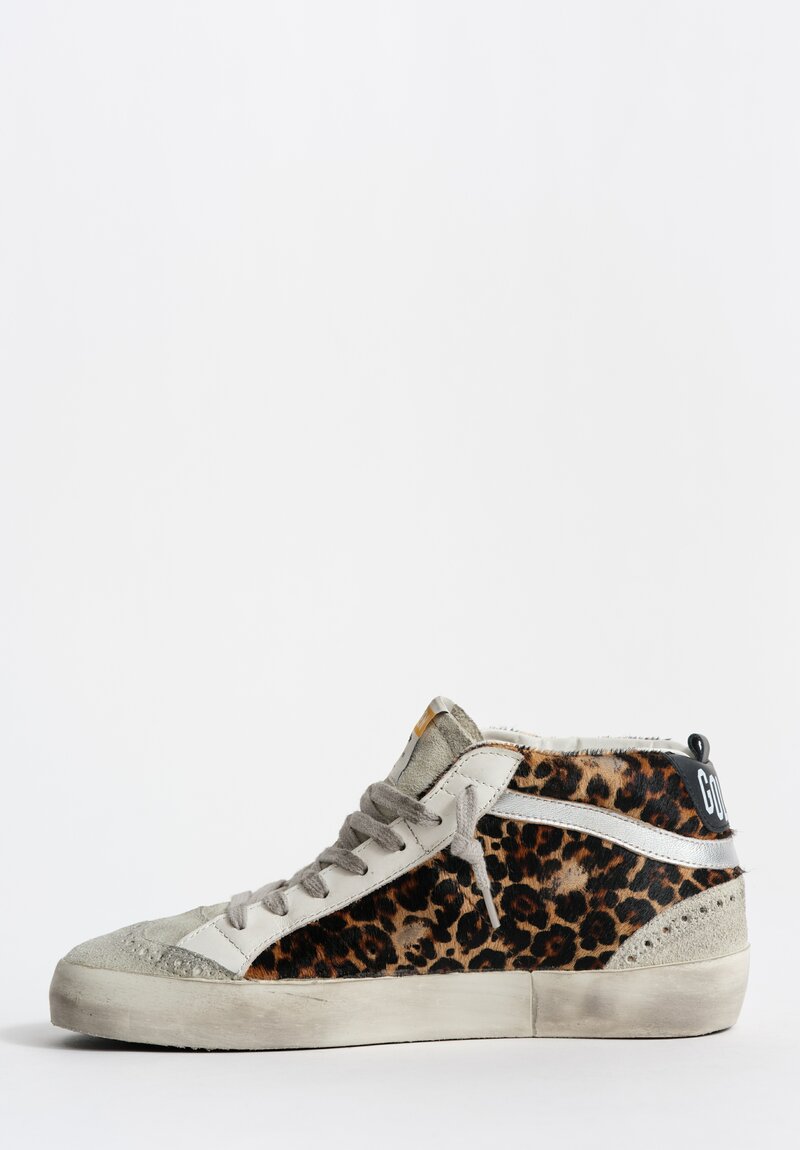 Golden Goose Leopard Horse Hair, Suede & Leather Horsy Mid Star in Ice, Black & Beige Brown