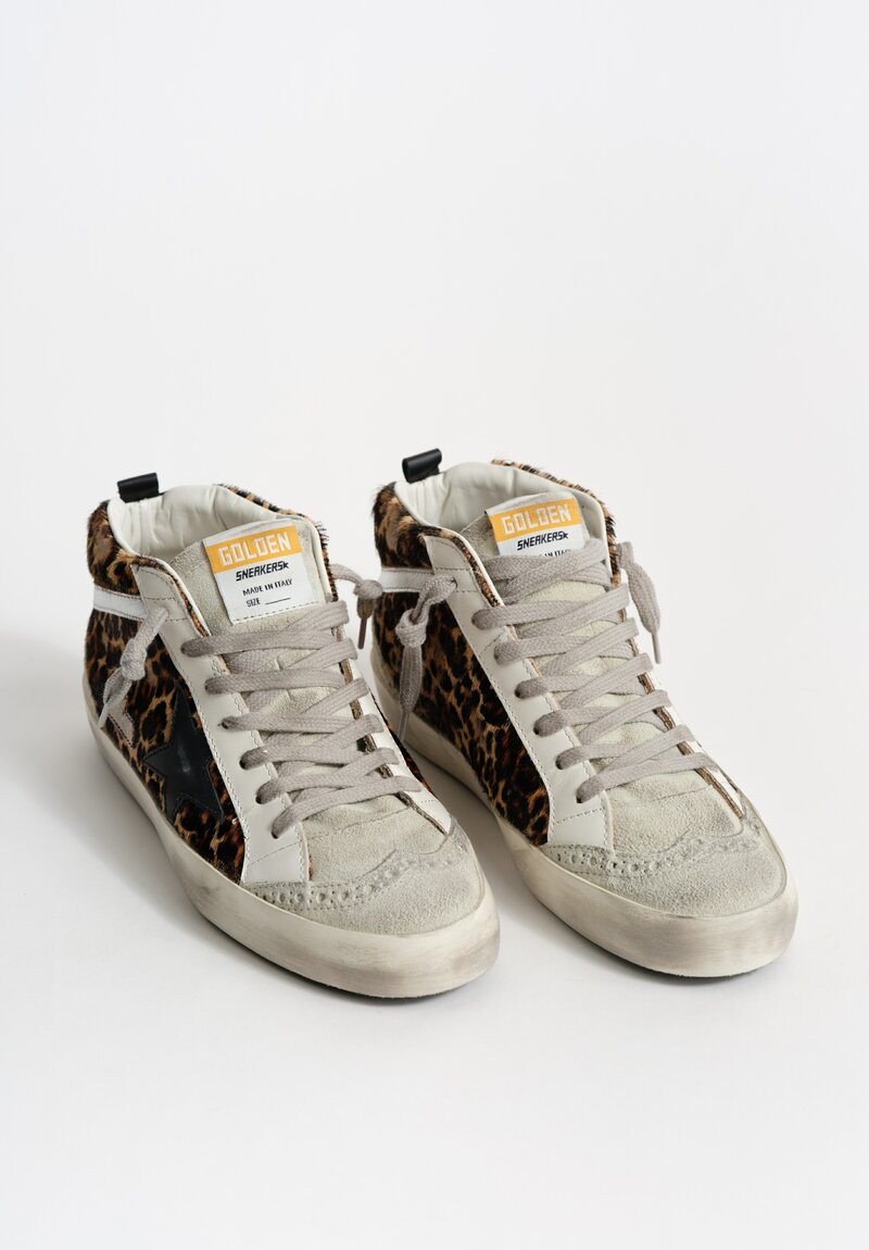 Golden Goose Leopard Horse Hair, Suede & Leather Horsy Mid Star in Ice, Black & Beige Brown