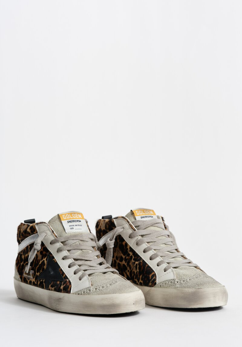 Golden Goose Leopard Horse Hair, Suede & Leather Horsy Mid Star in Ice, Black & Beige Brown