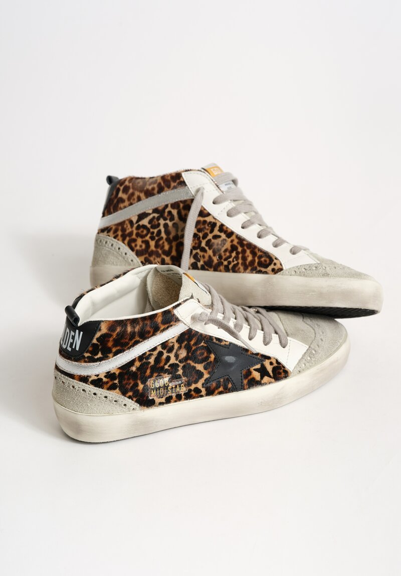 Golden Goose Leopard Horse Hair, Suede & Leather Horsy Mid Star in Ice, Black & Beige Brown